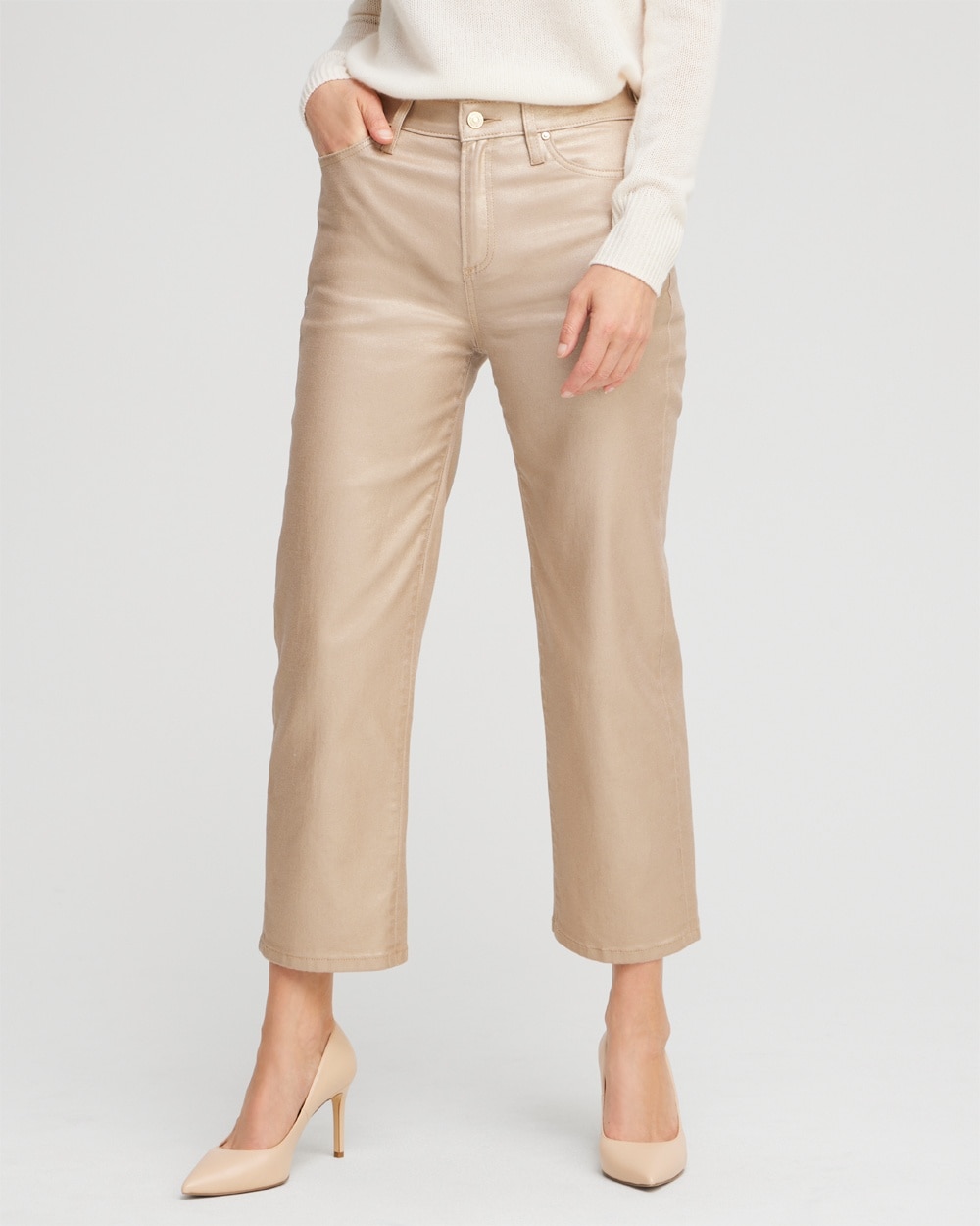 Chico's Jeans & Denim | Coated High Rise Straight Crops Gold