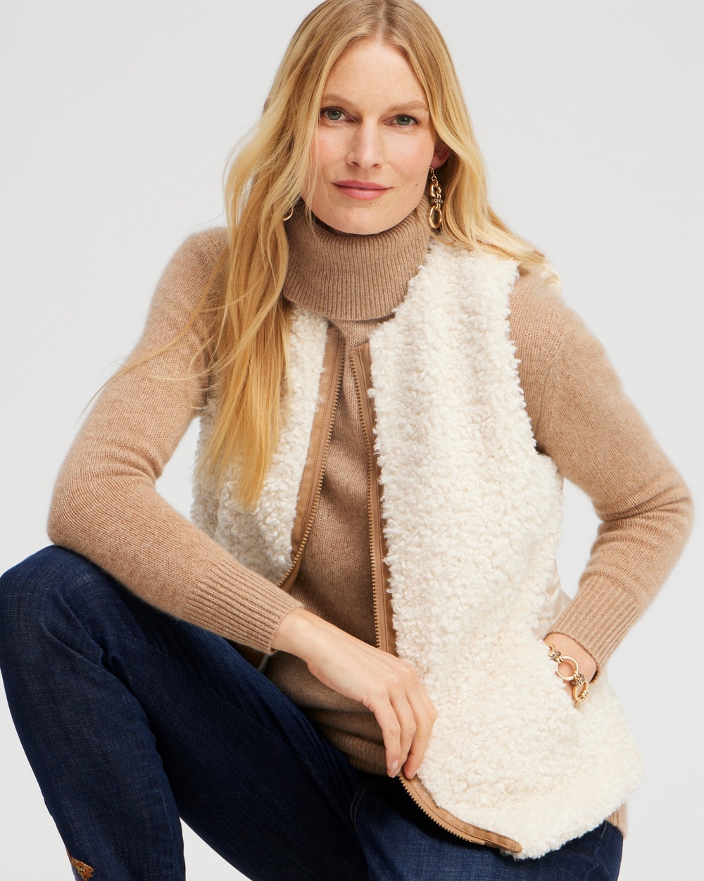 Chico's Jackets & Coats | Shearling Vest English Cream