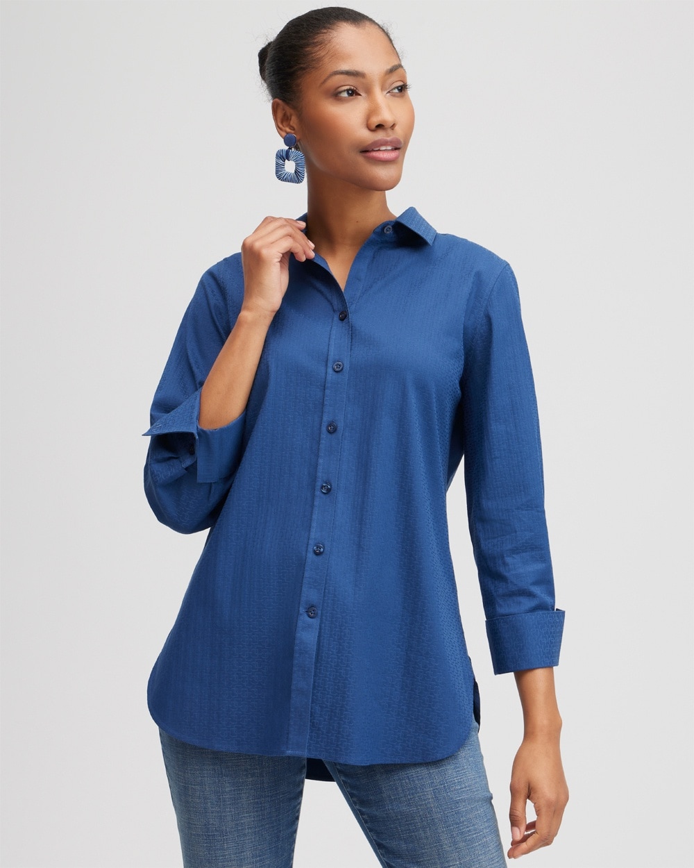 Chico's Tops | No Iron™ Stretch Double CC Shirt Azores Blue