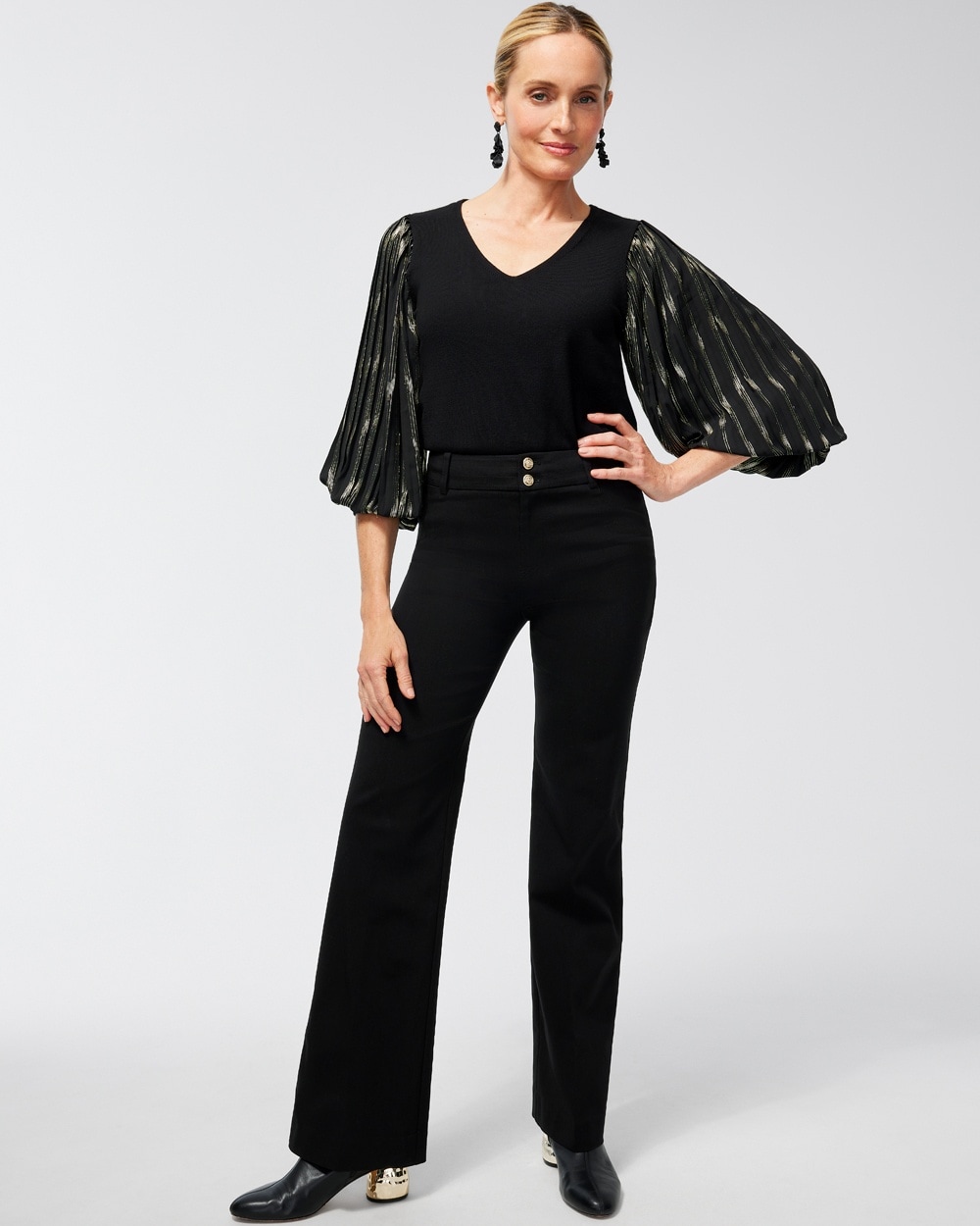 Chico's Jackets | Petite Trapunto Wide Leg Pants Black