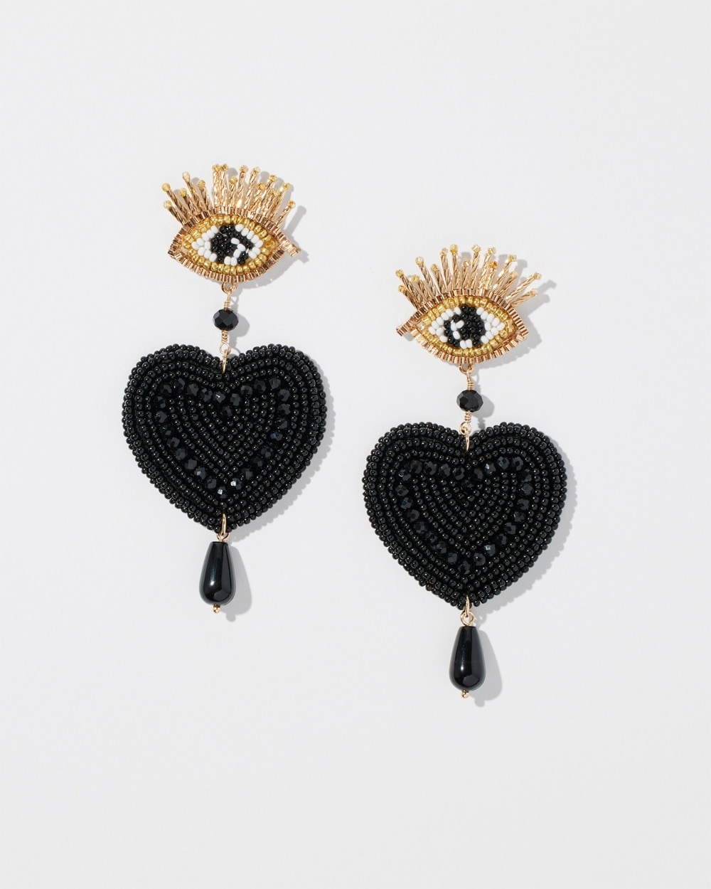 Chico's | Beaded Heart Drop Earrings Gold