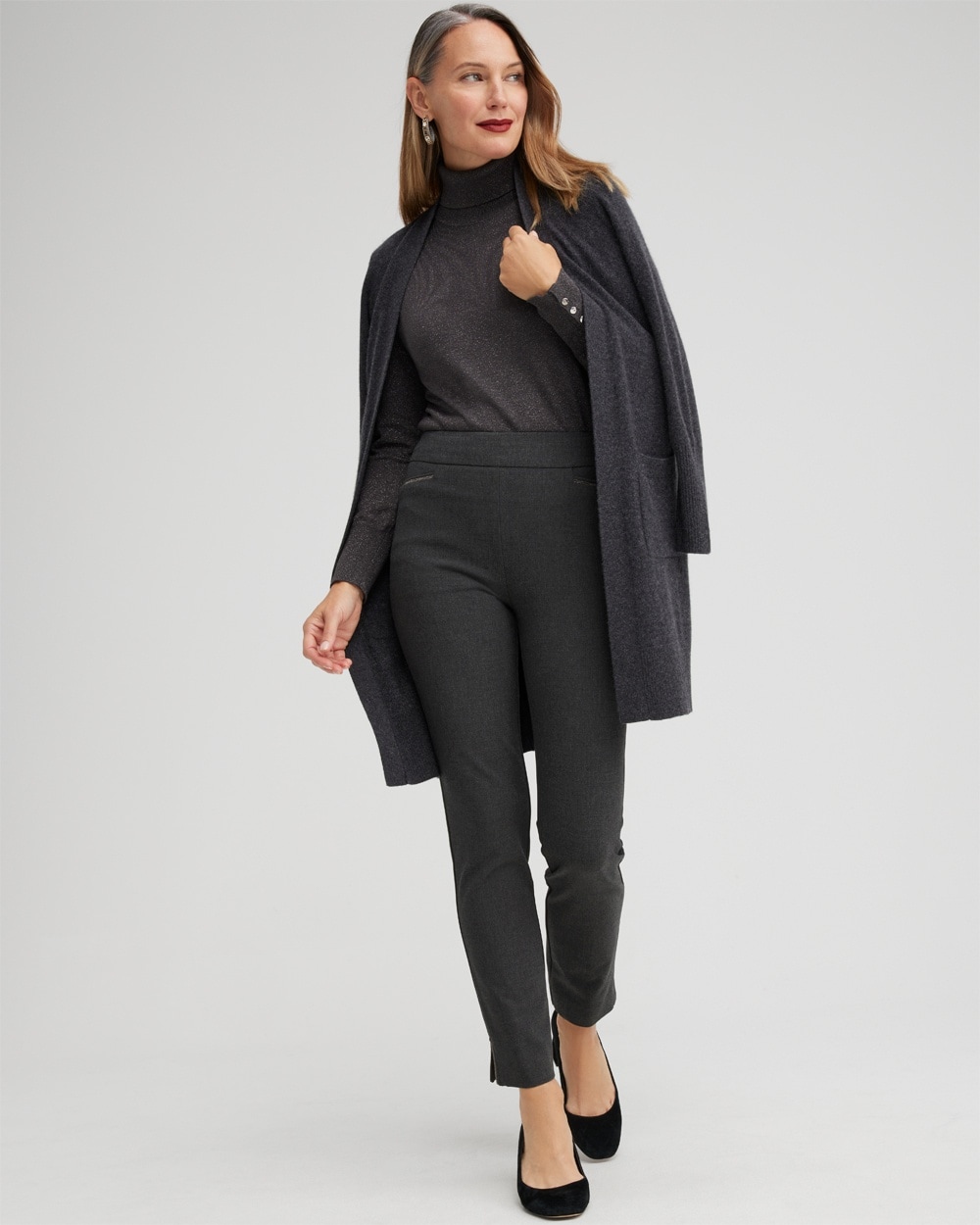 Chico's Jackets | Petite Brigitte Beaded Detail Ankle Pants Graphite Heather Gray