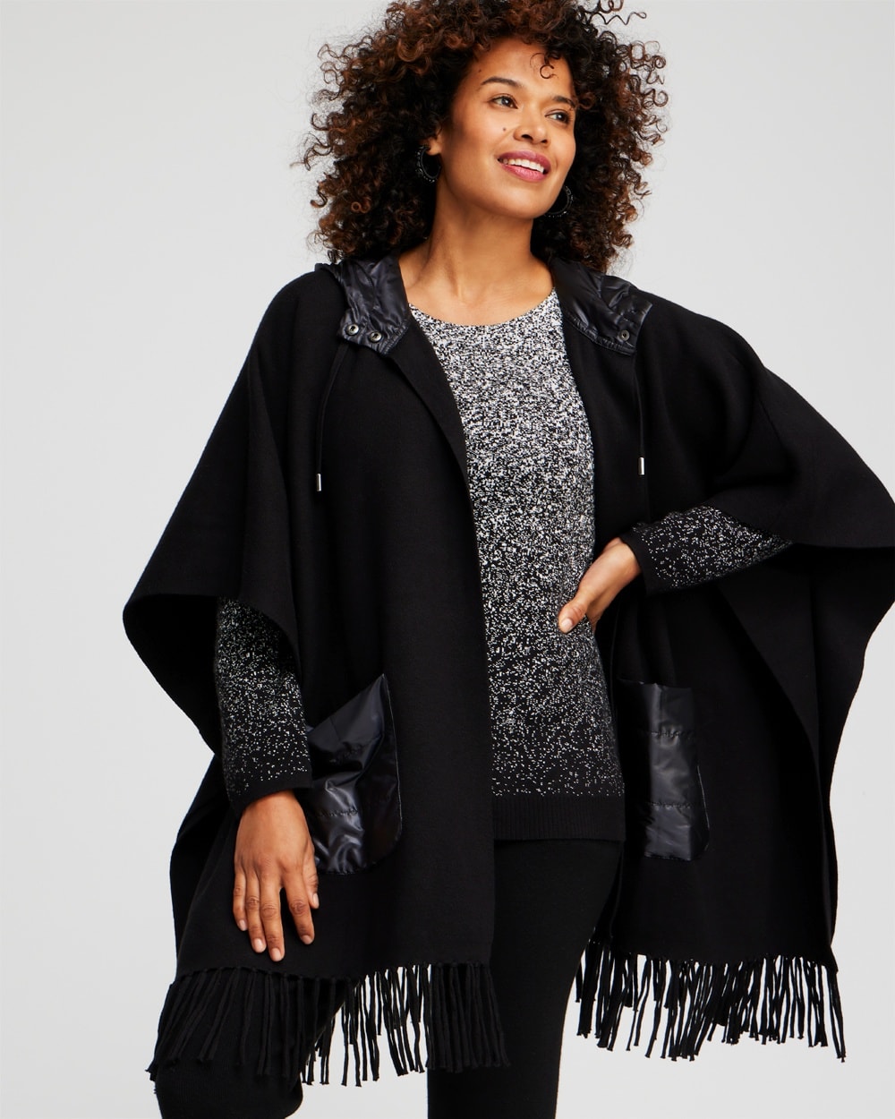 Chico's Sweaters | Zenergy Luxe® Cashmere Blend Quilted Poncho Black