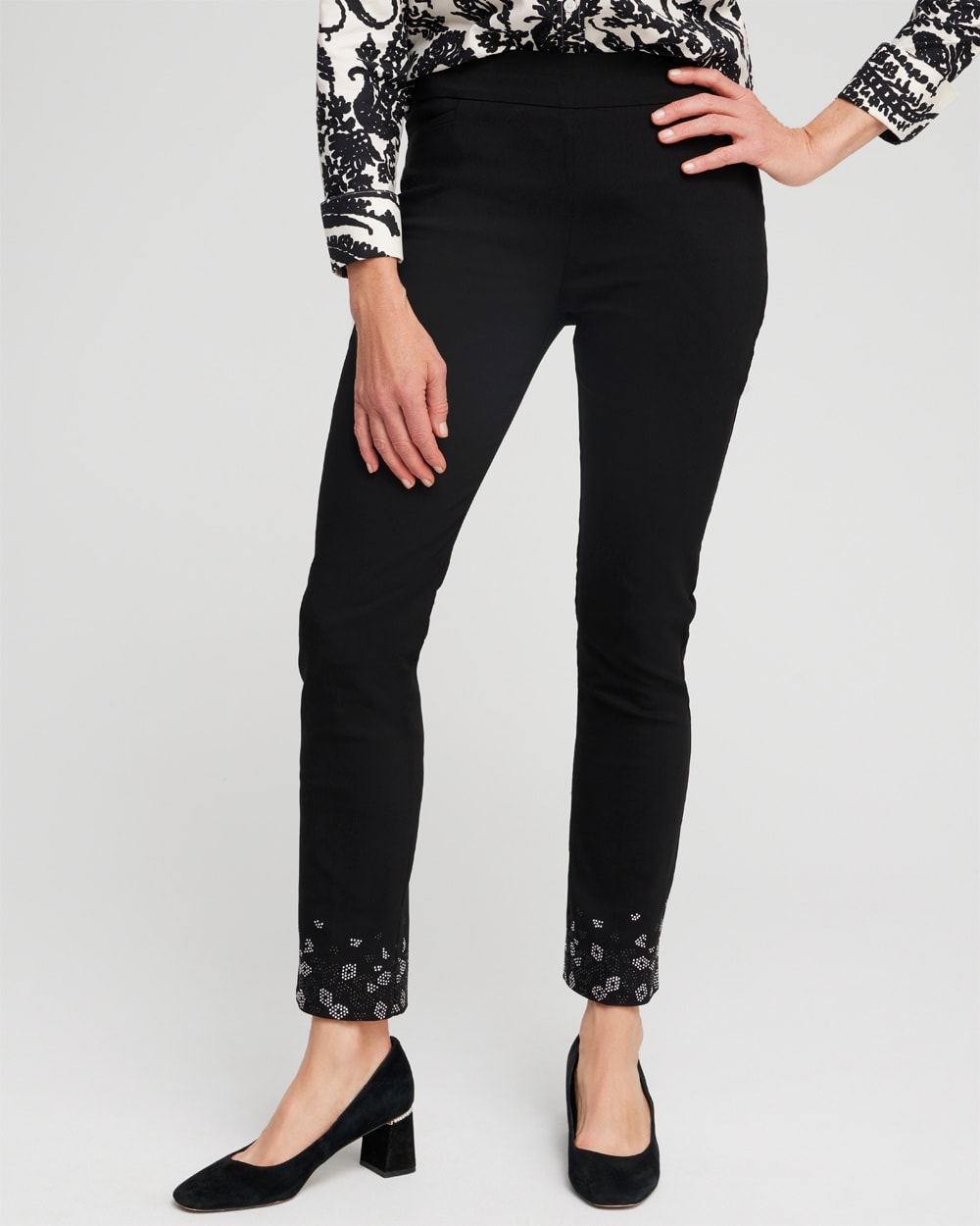 Chico's Pants | Brigitte Leopard Studs Ankle Pants Black