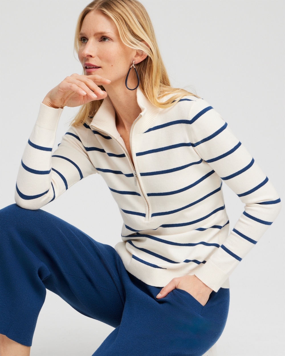 Chico's Sweaters | Zenergy® Luxe Cashmere Blend Stripe Sweater Azores Blue