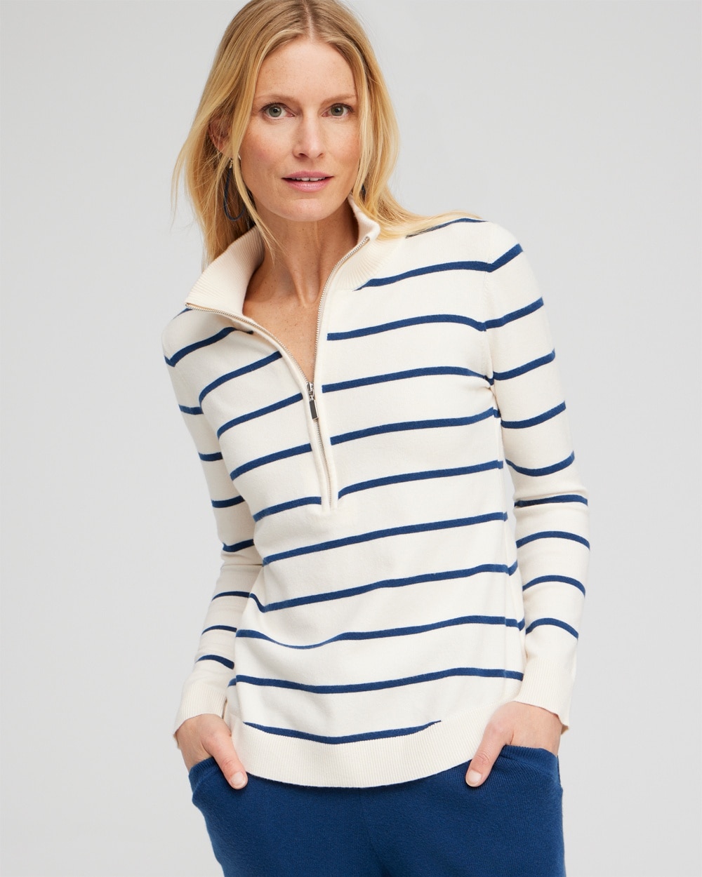 Chico's Sweaters | Zenergy® Luxe Cashmere Blend Stripe Sweater Azores Blue