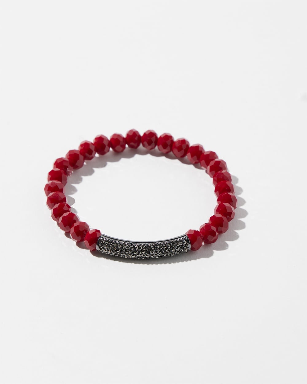 Chico's | Beaded Pavu00E9 Bar Stretch Bracelet Red