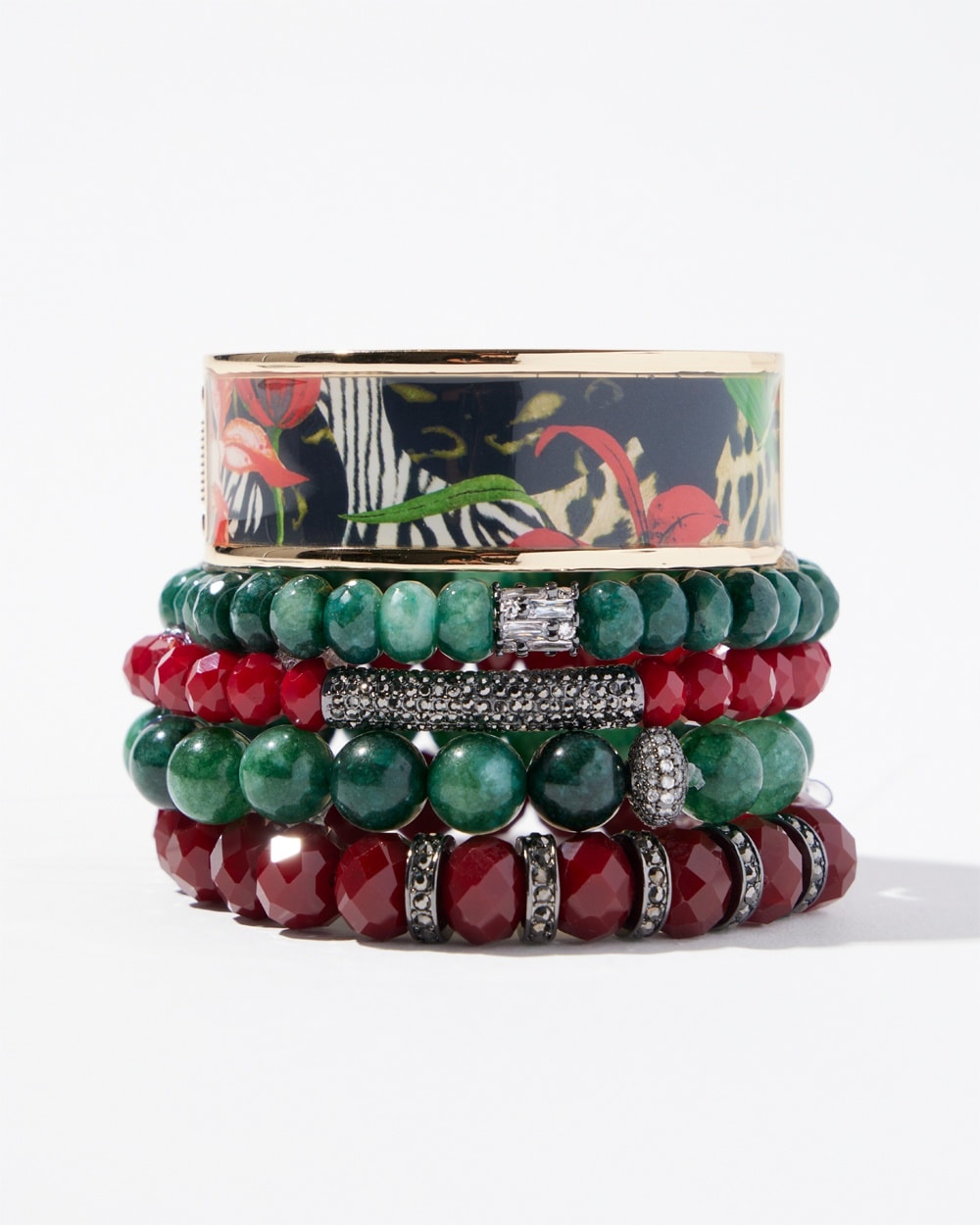 Chico's | Beaded Pavu00E9 Bar Stretch Bracelet Red