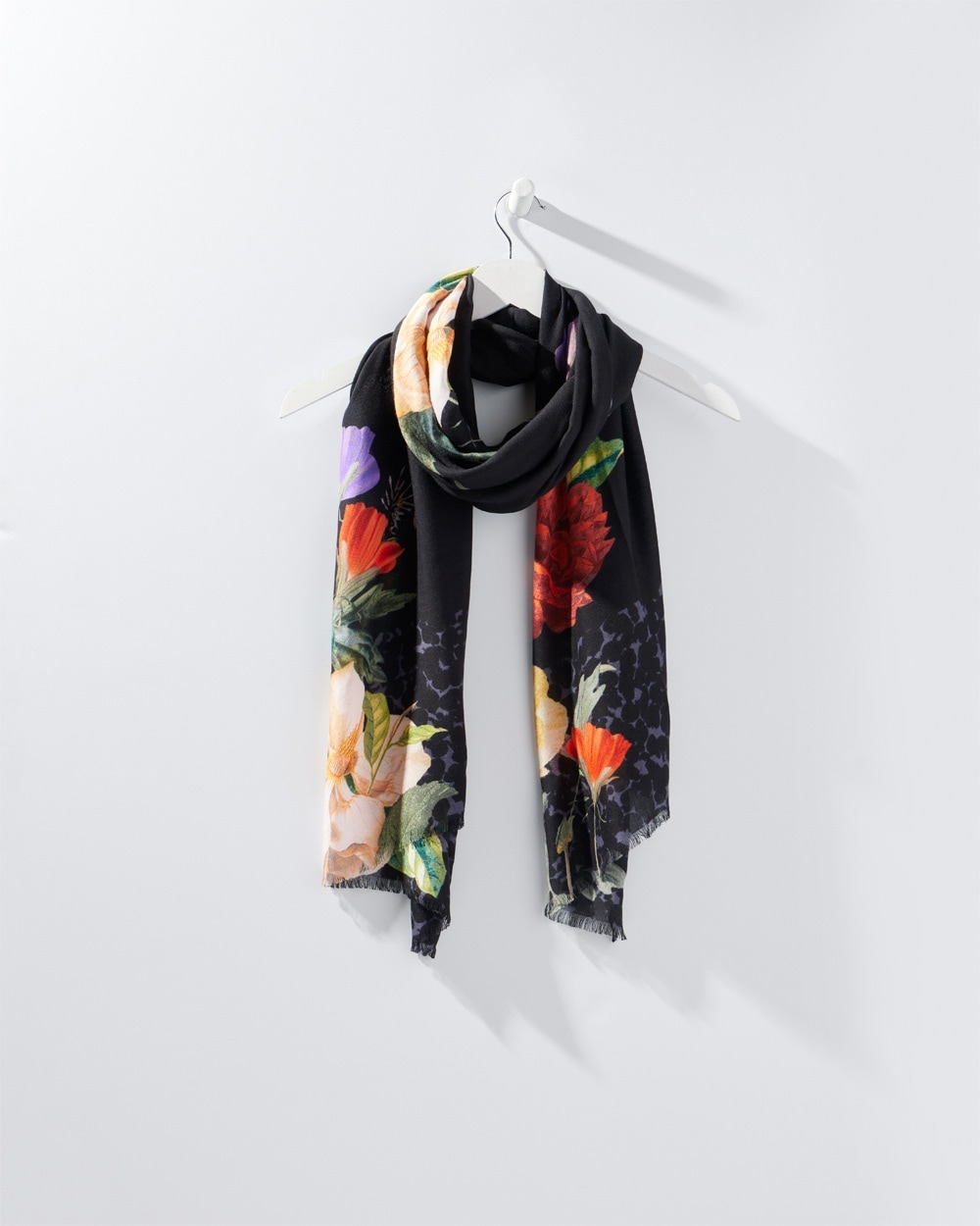 Chico's Bags | Floral Print Oblong Scarf Black