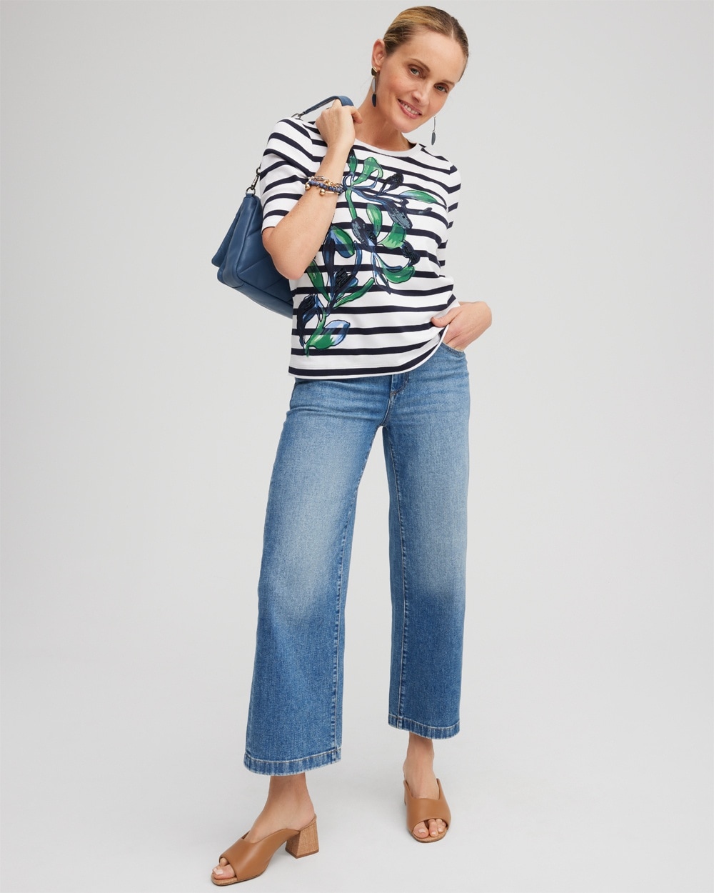 Chico's Tops | Embellished Stripe Tee Twisted Ivy