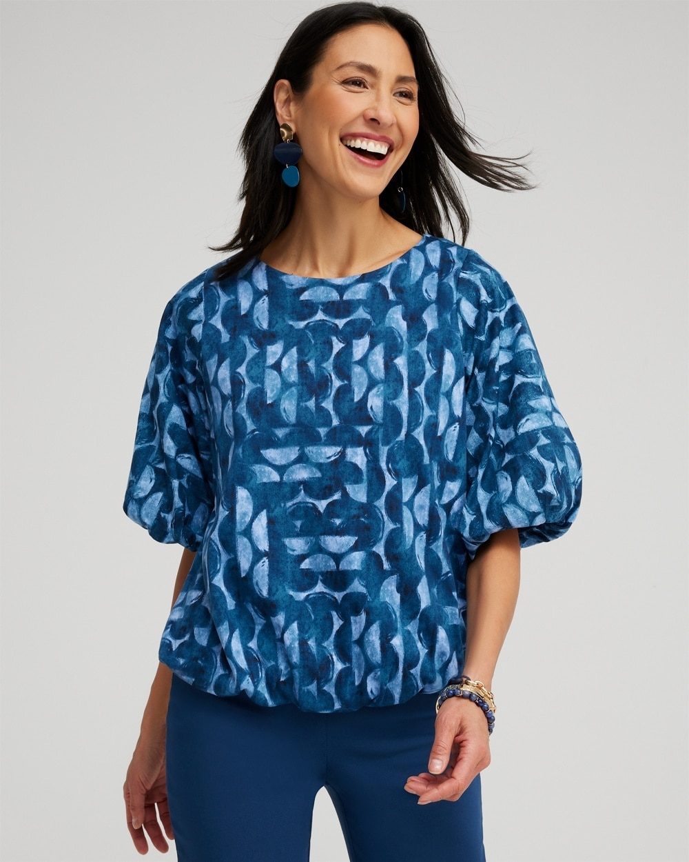 Chico's Tops | Half Moon Bubble Hem Top Blue Veil