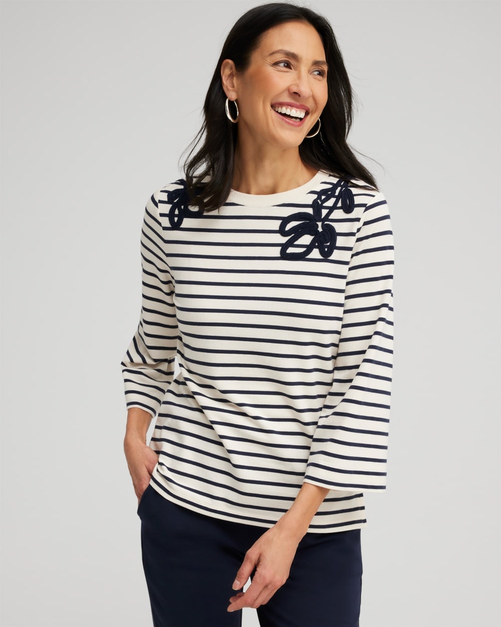 Chico's Tops | Zenergy® Soutache Stripe Shirt Classic Navy