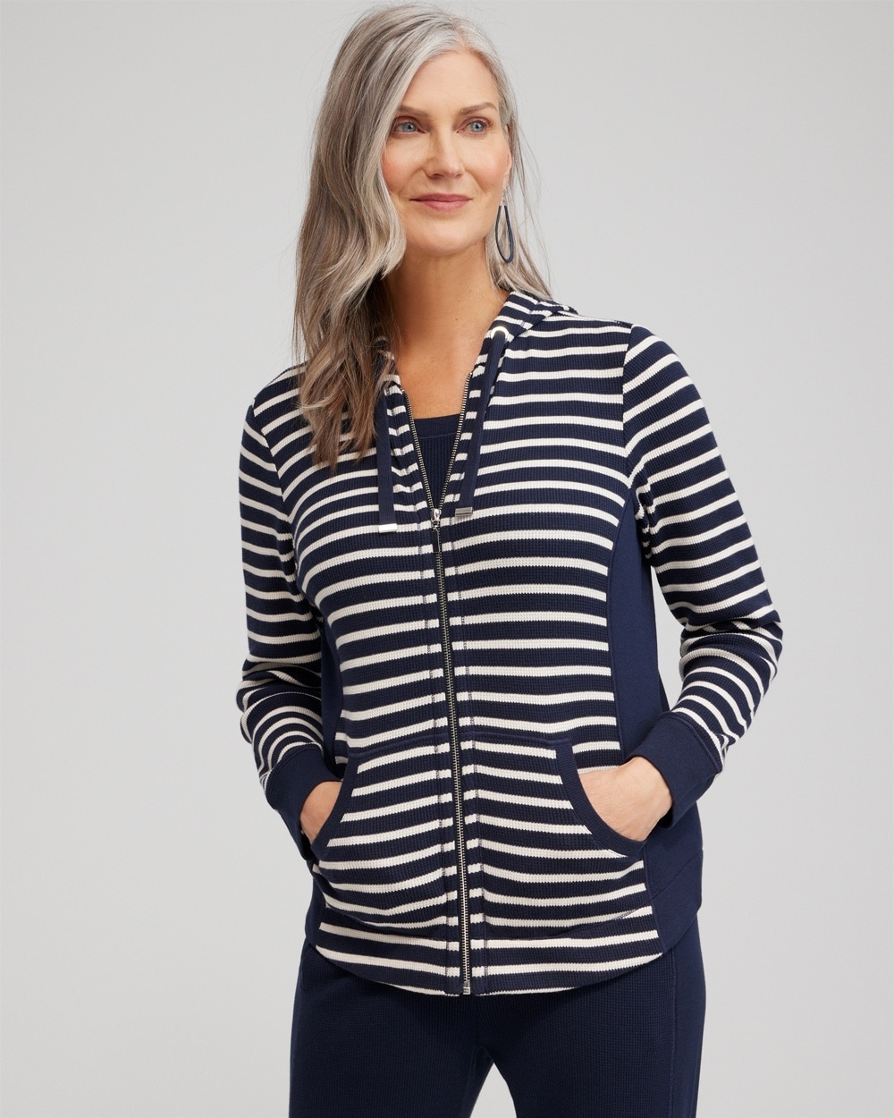 Chico's Jackets & Coats | Zenergy® Waffle Knit Stripe Hoodie Classic Navy