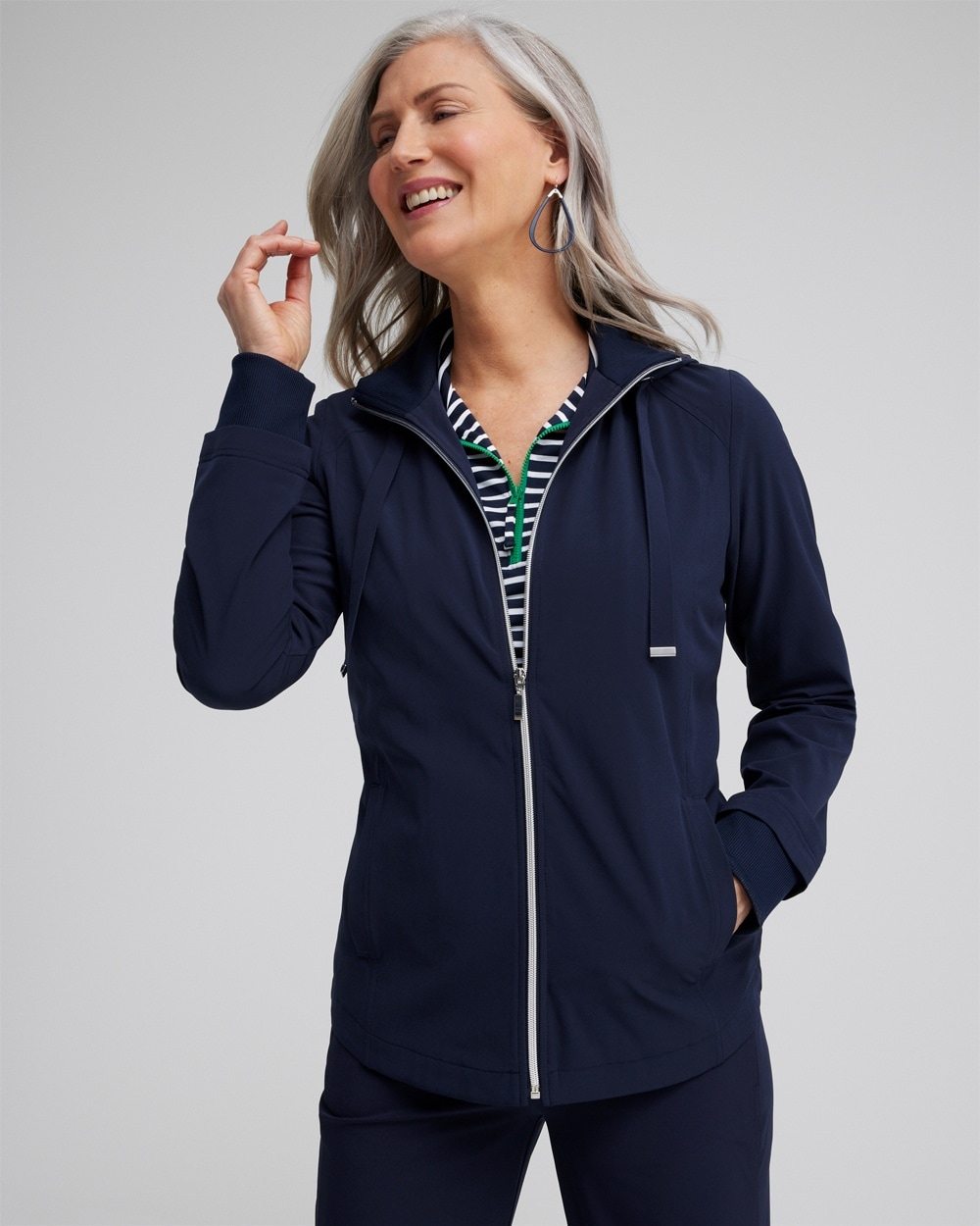 Chico's Jackets & Coats | Zenergy® UPF Neema Rib Mix Jacket Classic Navy