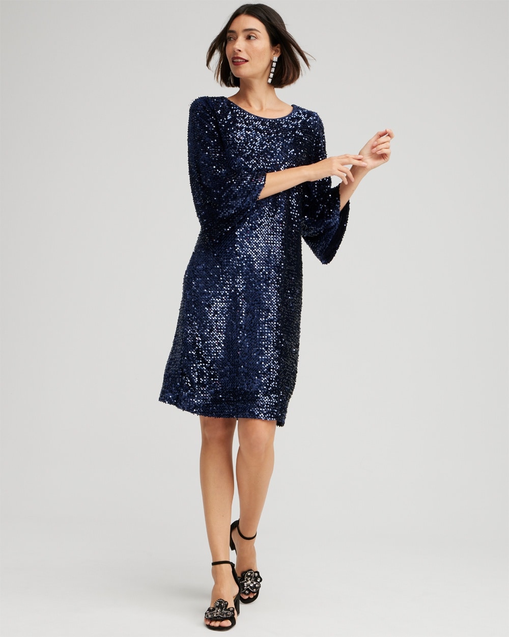 Chico's Dresses & Skirts | Velvet Sequin Bell Sleeve Dress Midnight