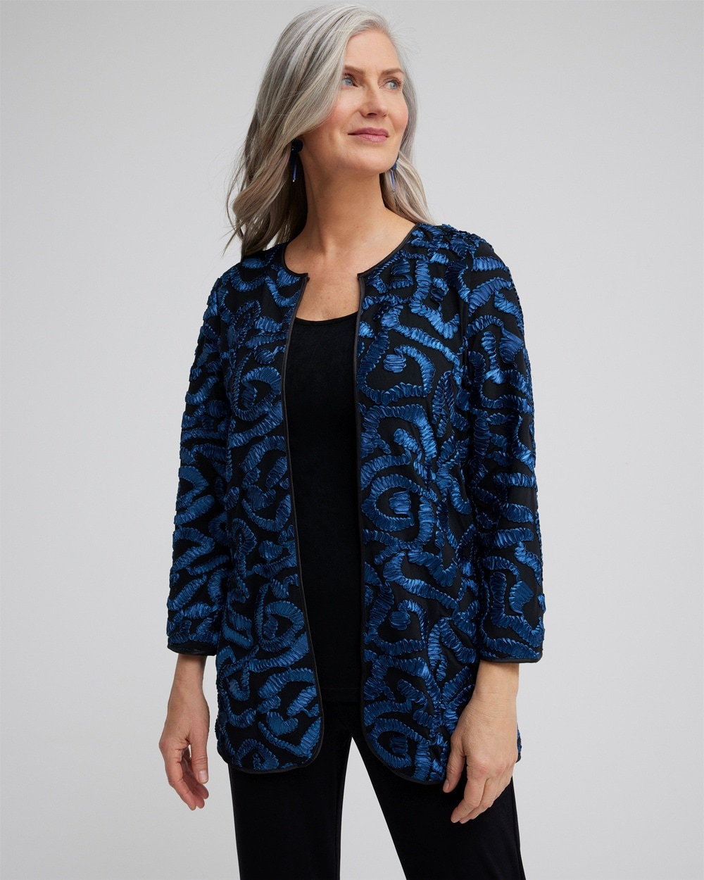 Chico's Jackets & Coats | Travelers Collection Embroidered Jacket Azores Blue