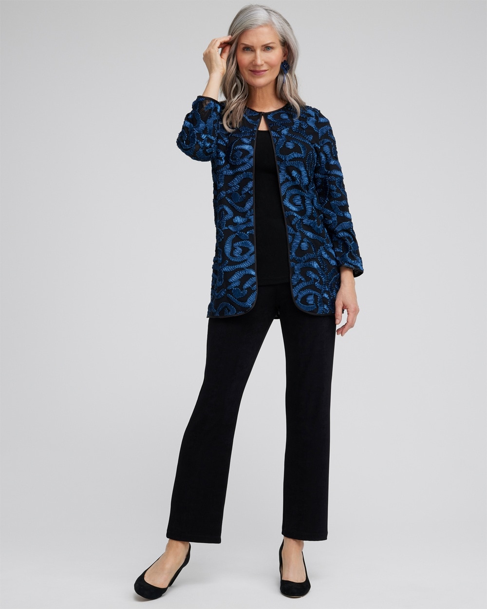 Chico's Jackets & Coats | Travelers Collection Embroidered Jacket Azores Blue