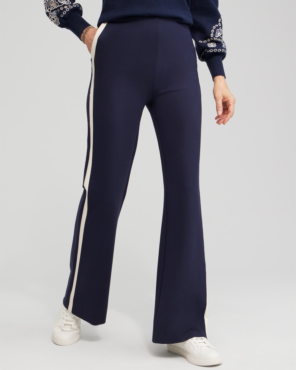 Chico's Pants | Ponte Side Stripe Flare Pants AIR/CARBON