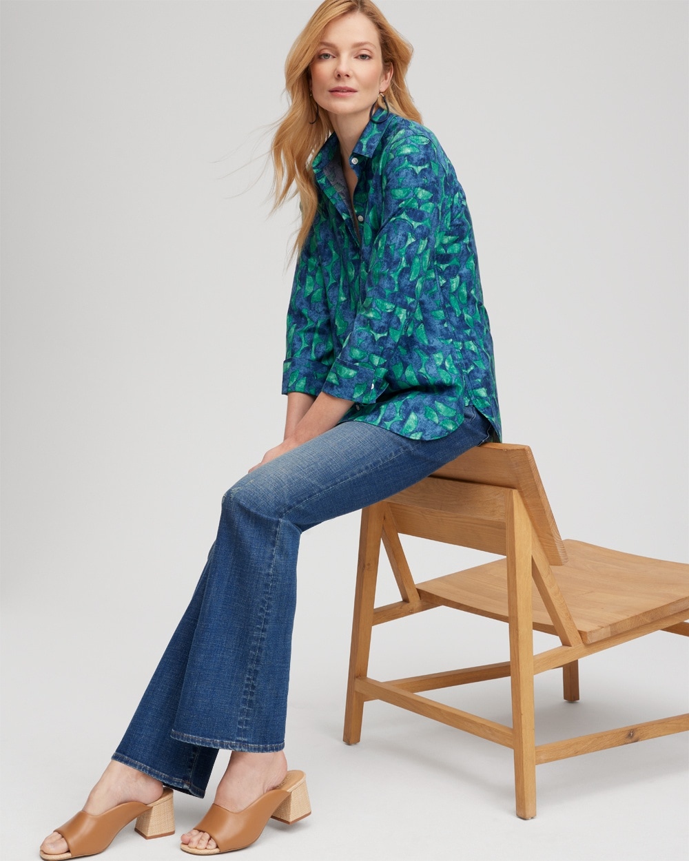 Chico's Tops | No Iron™ 3/4 Sleeve Mixed Half Moon Shirt Twisted Ivy