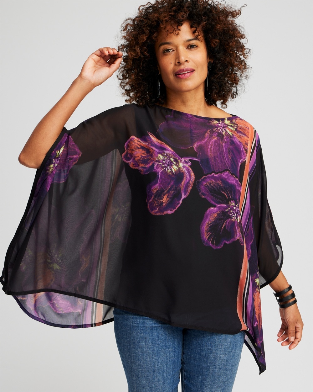 Chico's Scarves | Floral Print Woven Poncho Dewberry