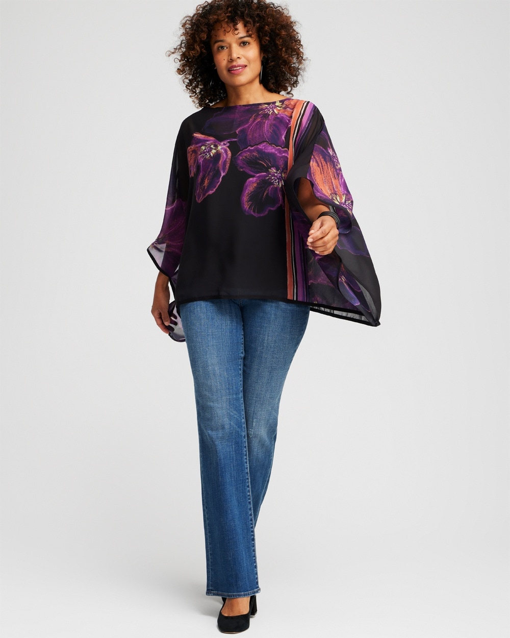 Chico's Scarves | Floral Print Woven Poncho Dewberry