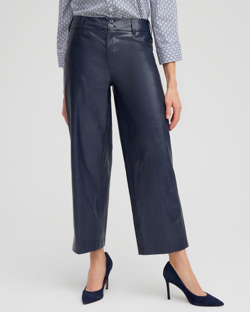 Chico's Pants | Faux Leather Trouser Crops Constellation Blue