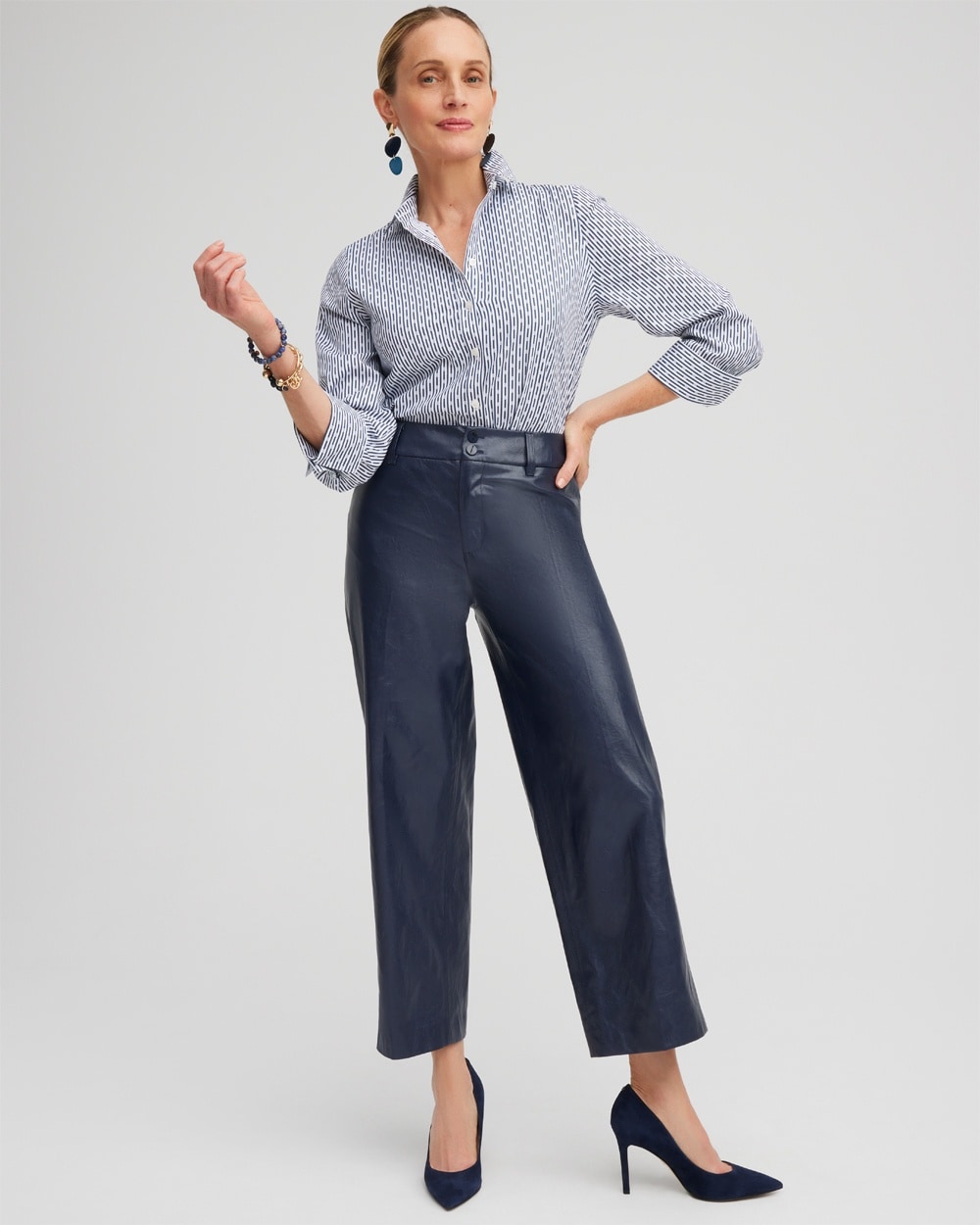 Chico's Pants | Faux Leather Trouser Crops Constellation Blue