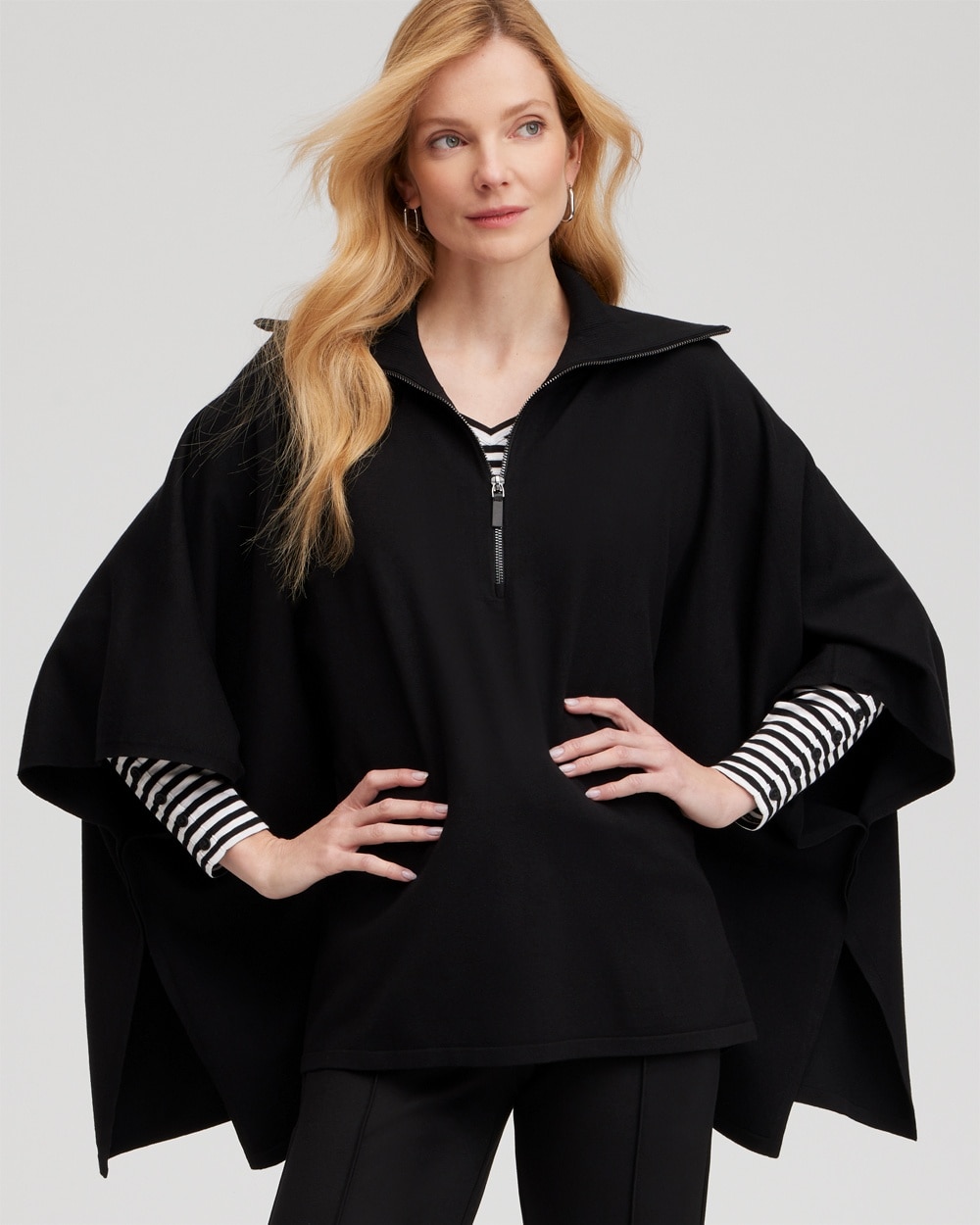 Chico's Scarves | Zip Collar Sweater Poncho Black