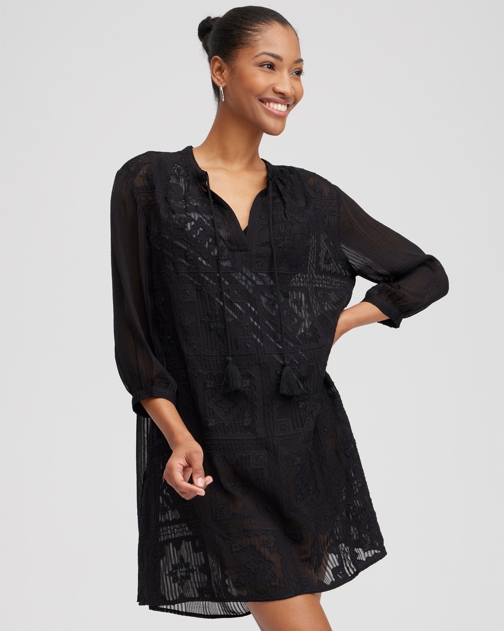 Chico's Swim | Embroidered Swim Dress Coverup Black