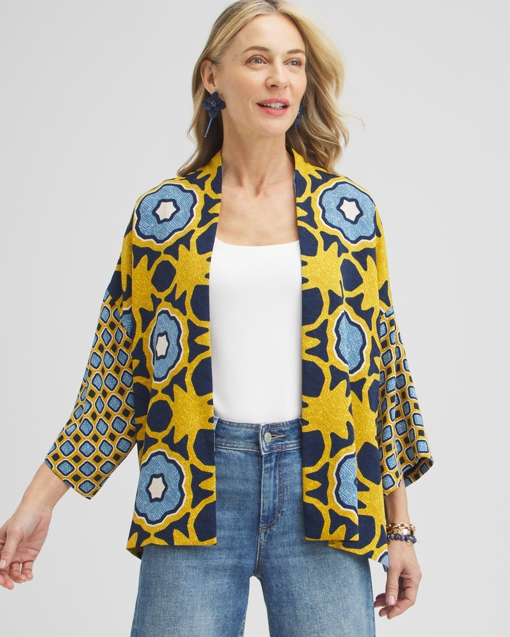 Chico's Best Sellers | Geo Print Short Kimono Blue Echo