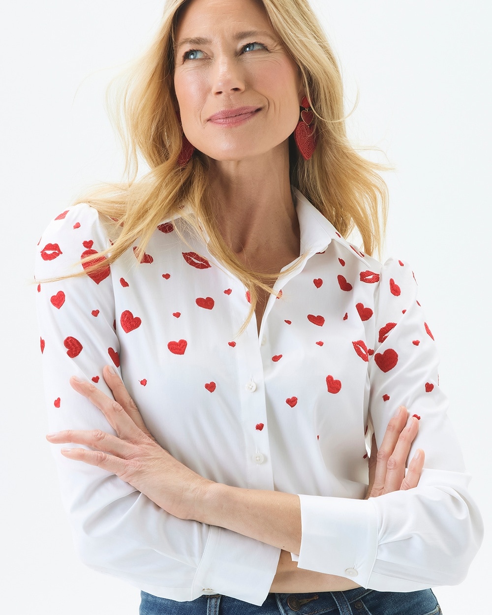 Chico's Tops | Embellished Hearts Shirt Alabaster