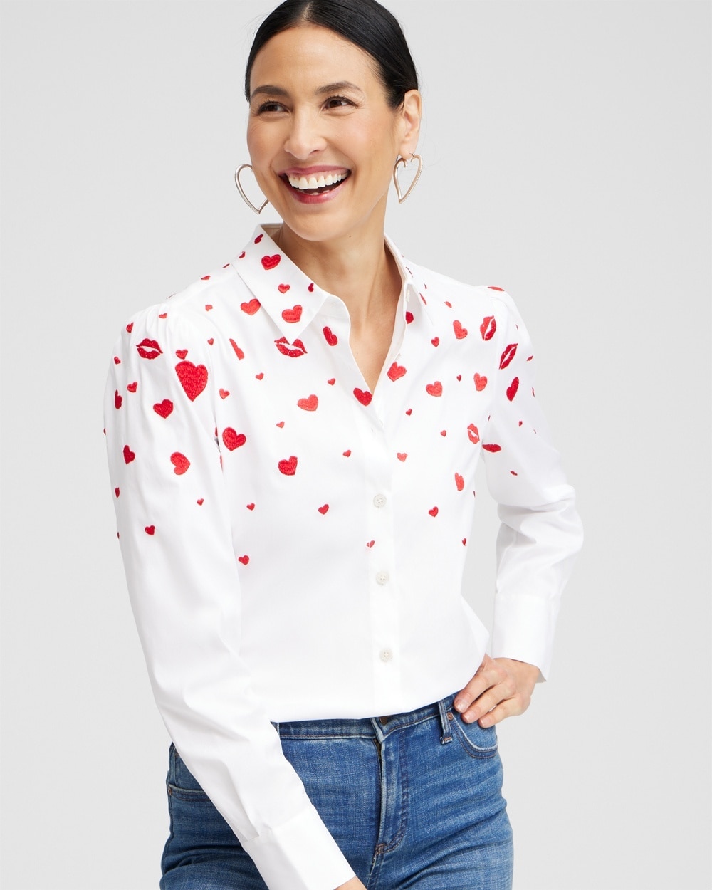 Chico's Tops | Embellished Hearts Shirt Alabaster