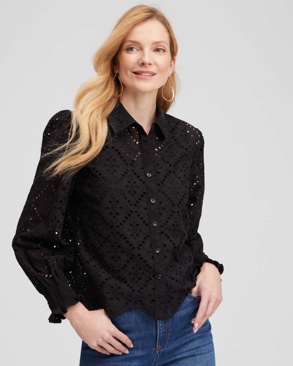 Chico's Best Sellers | Eyelet Scallop Hem Blouse Twisted Ivy