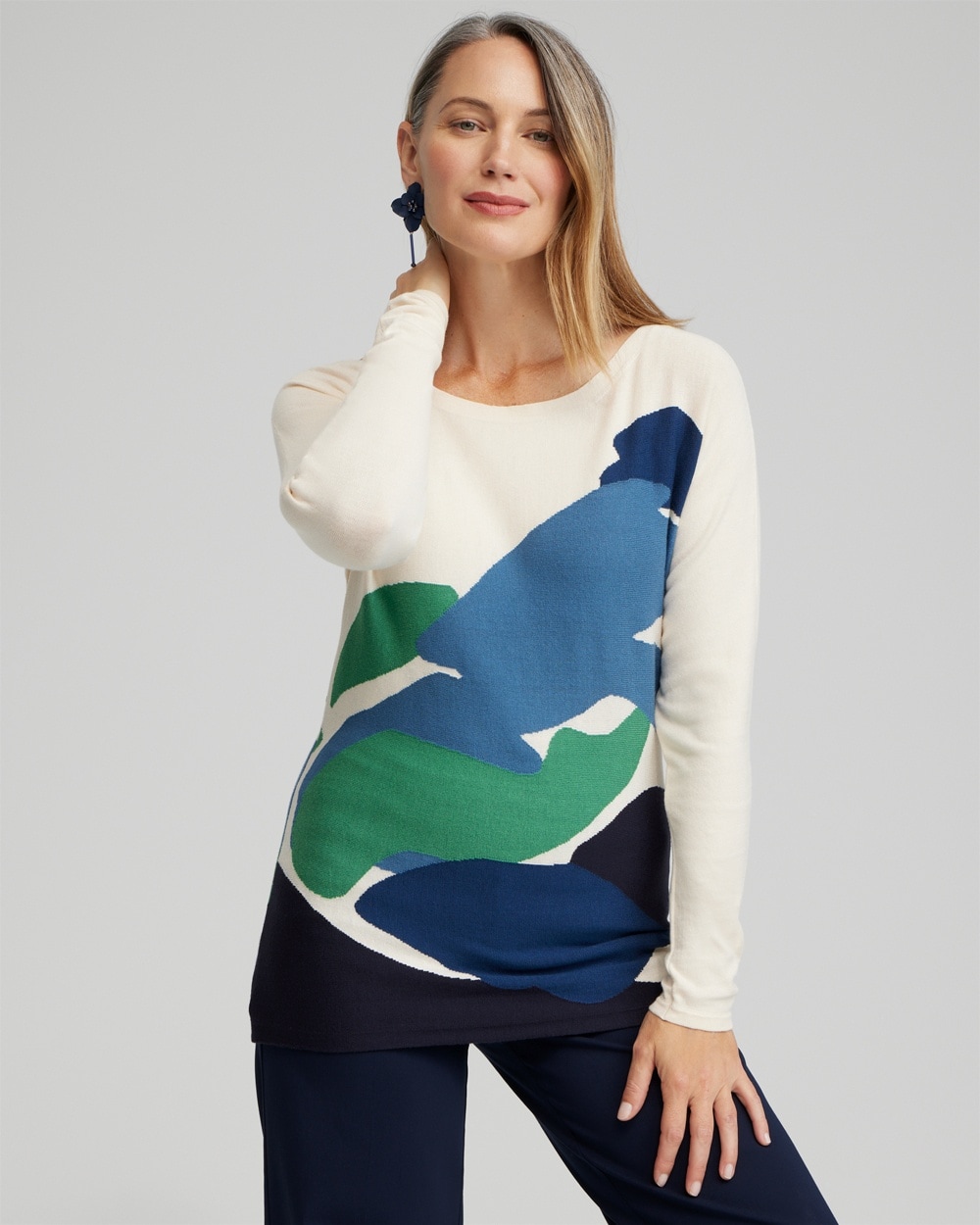 Chico's Sweaters | Intarsia Dolman Pullover Sweater Classic Navy