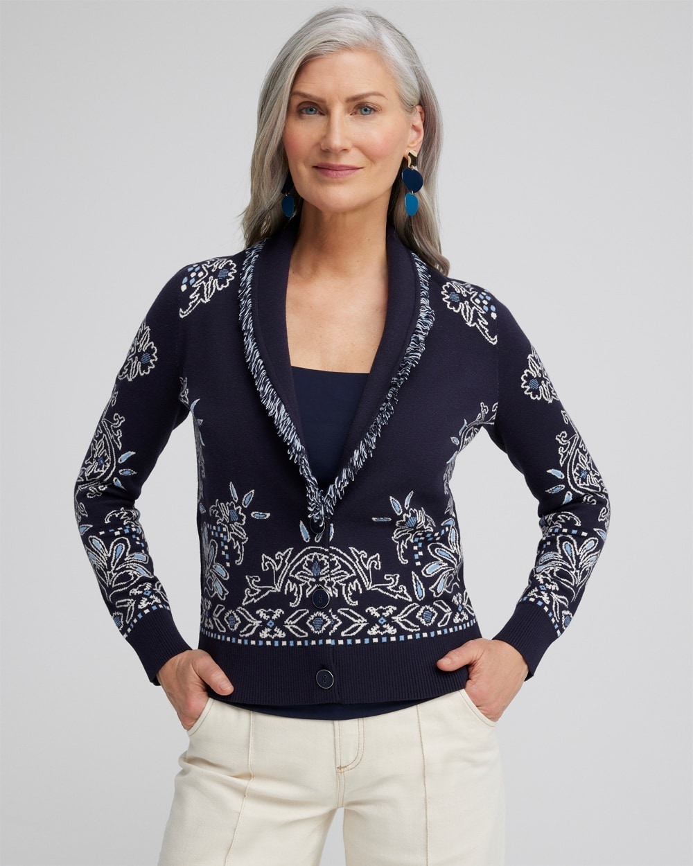 Chico's Sweaters | Shawl Neck Cropped Cardigan Classic Navy