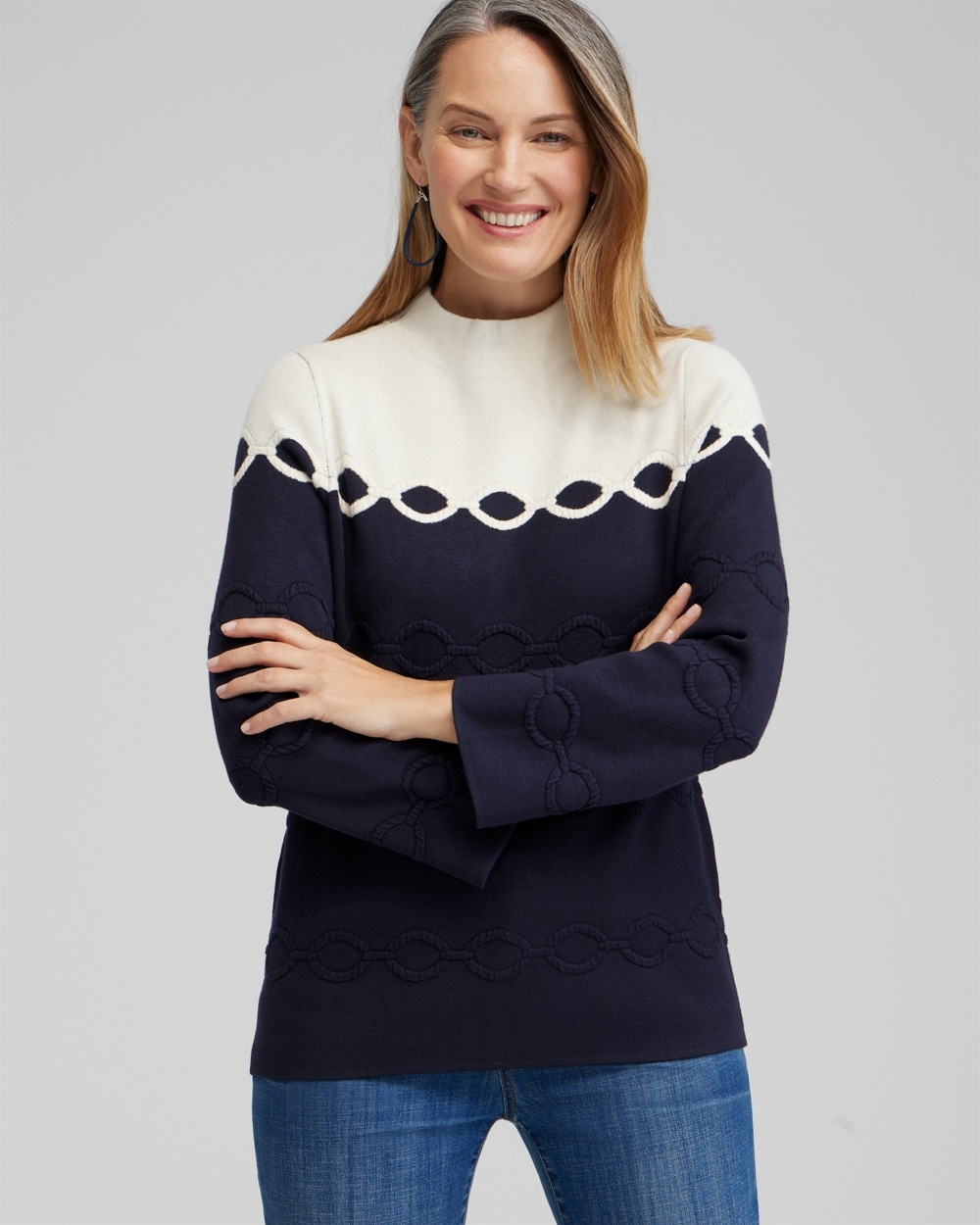 Chico's Sweaters | Colorblock Funnel Neck Pullover English Cream