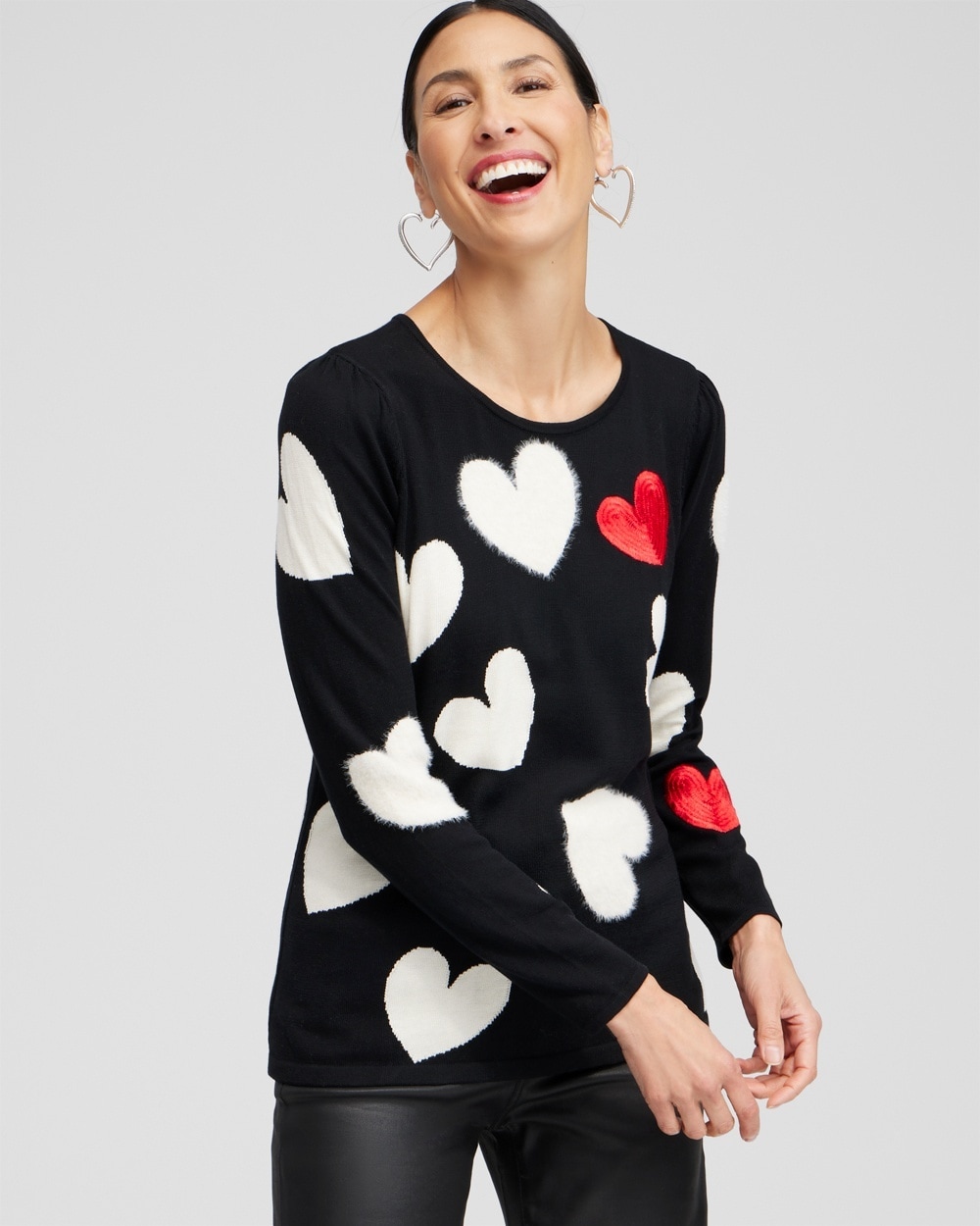 Chico's Sweaters | Fuzzy Hearts Pullover Sweater Black