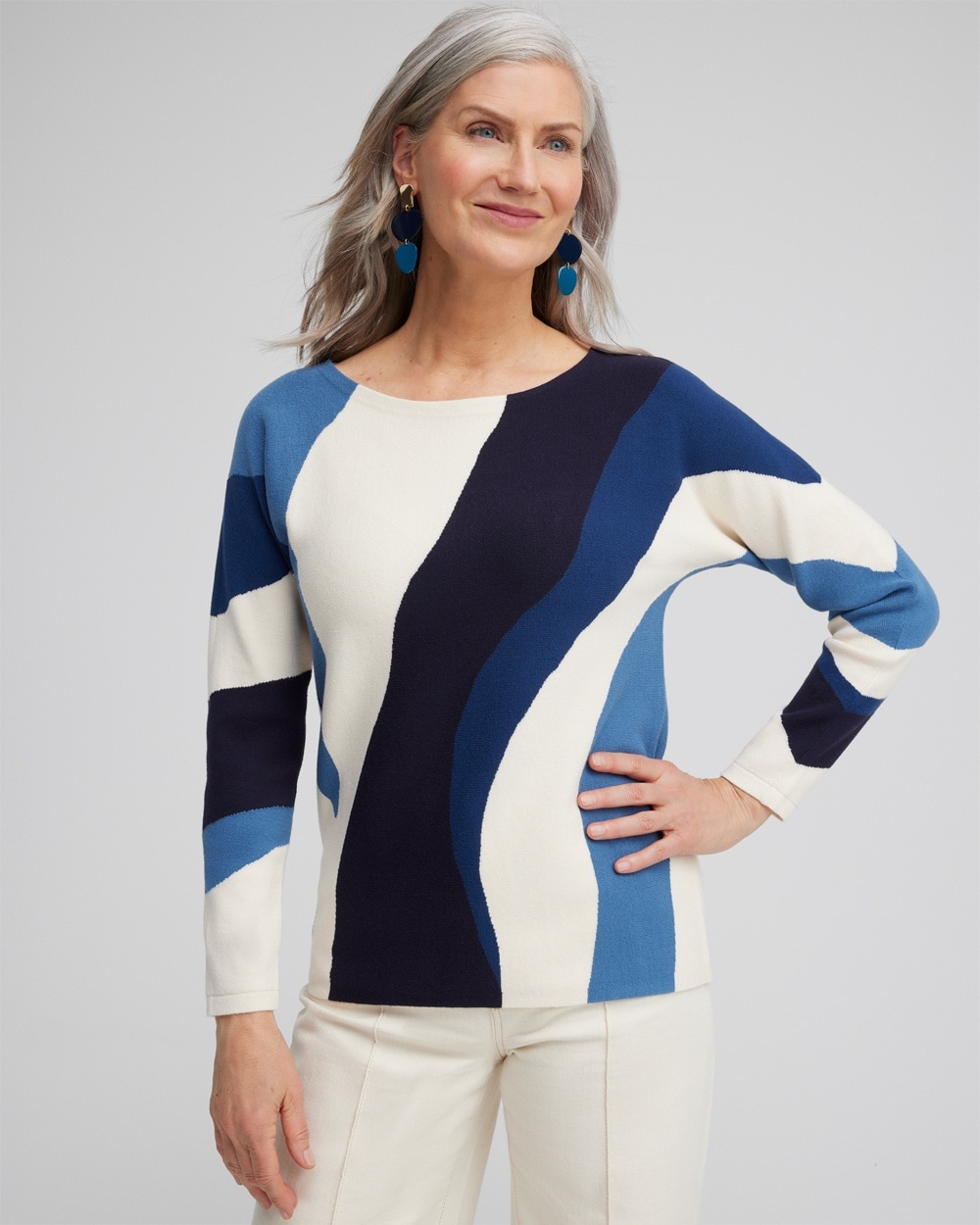 Chico's Sweaters | Colorblock Dolman Pullover Sweater Azores Blue