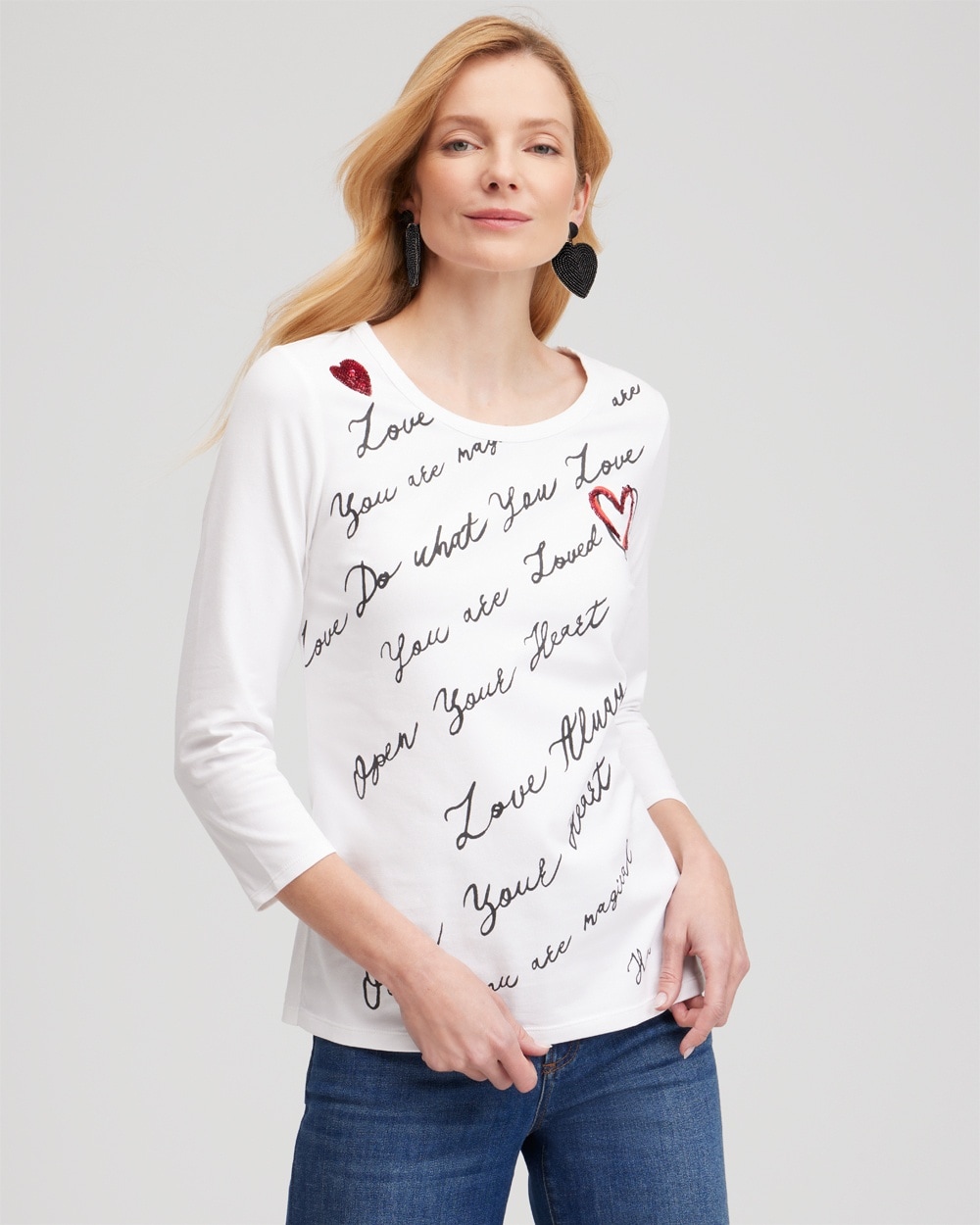 Chico's Tops | Embroidered Love Note Tee Alabaster