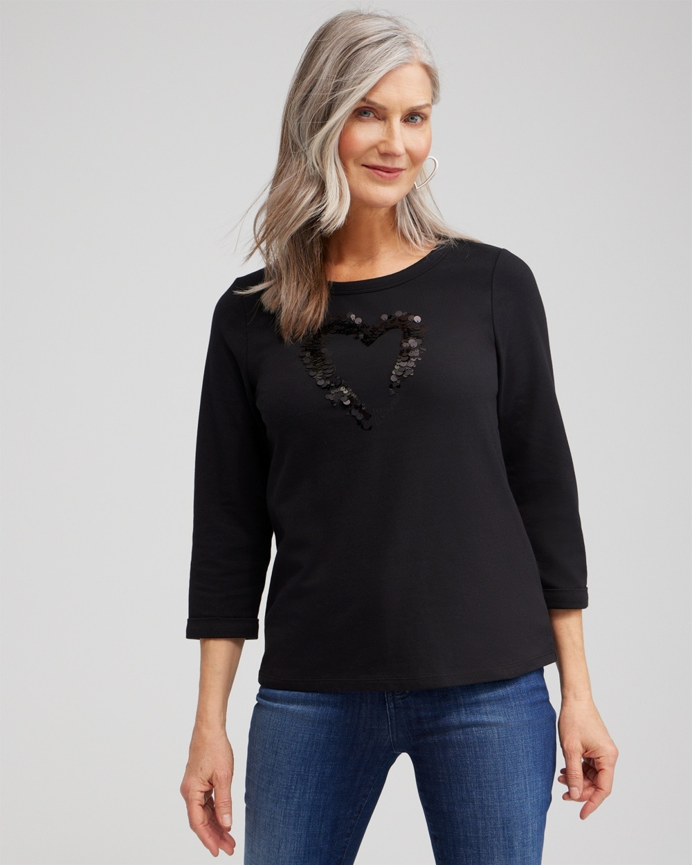 Chico's Tops | Sequins Heart Valentine's Tee Black