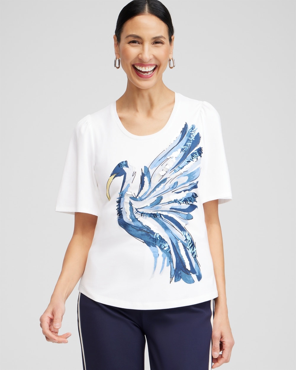 Chico's Tops | Ibis Print Flutter Sleeve Tee Alabaster