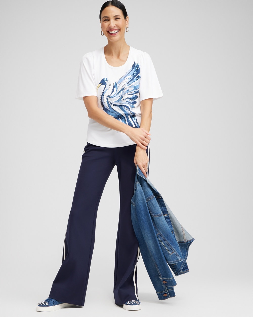 Chico's Tops | Ibis Print Flutter Sleeve Tee Alabaster