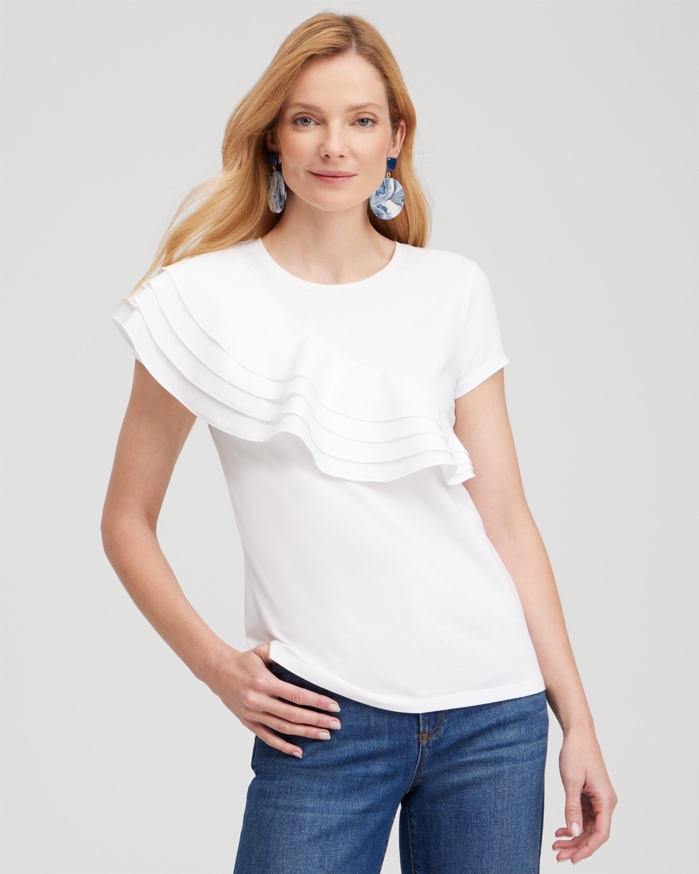 Chico's Tops | Ruffle Cap Sleeve Tee Alabaster