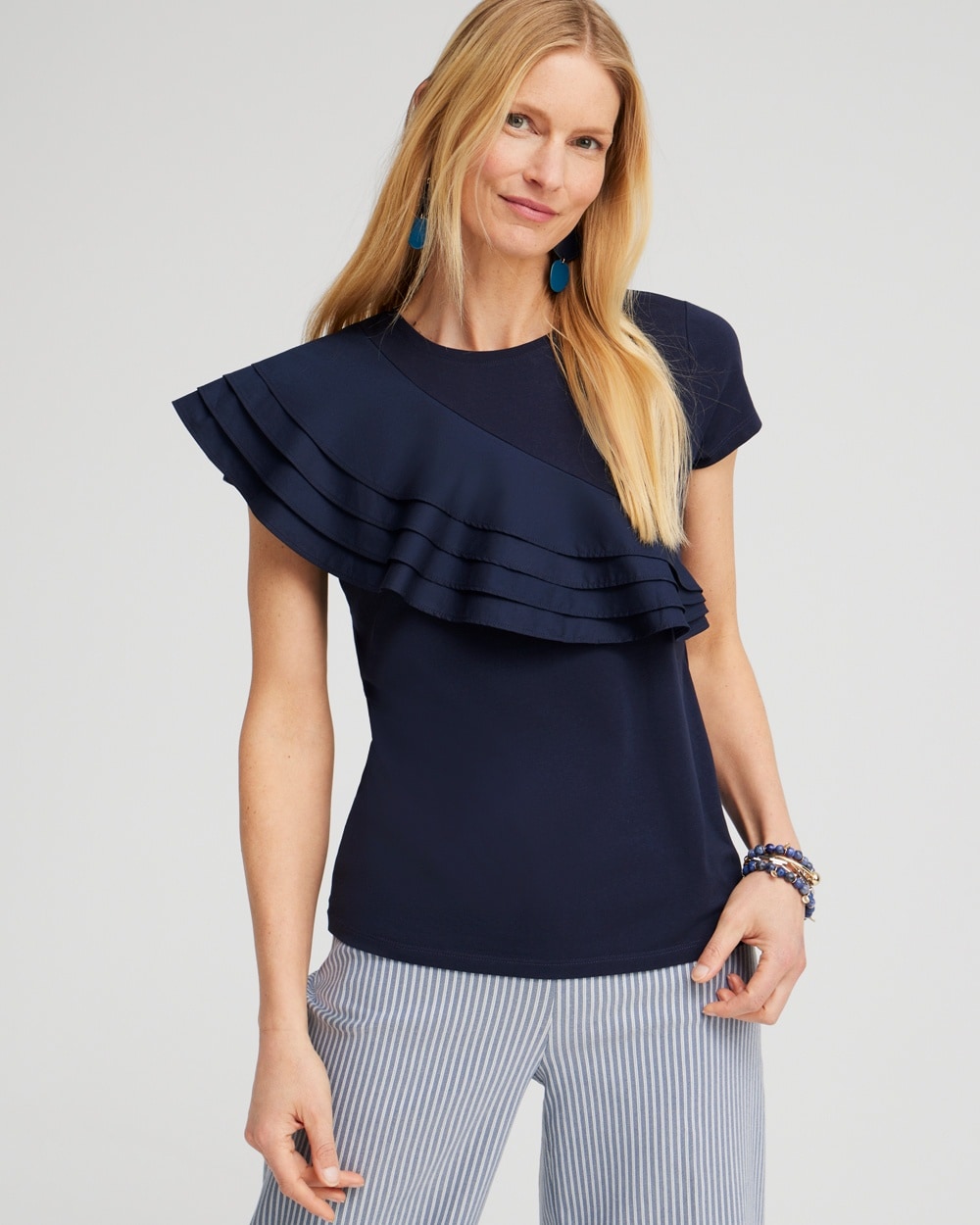 Chico's Tops | Ruffle Cap Sleeve Tee Alabaster