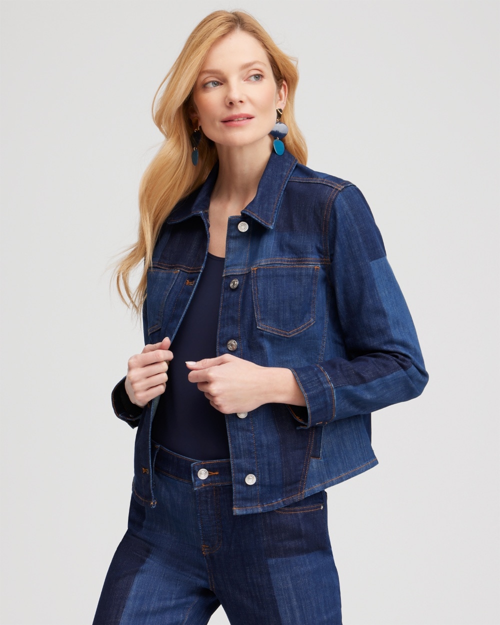 Chico's Jackets & Coats | Laser Patch Denim Jacket Lenia Indigo