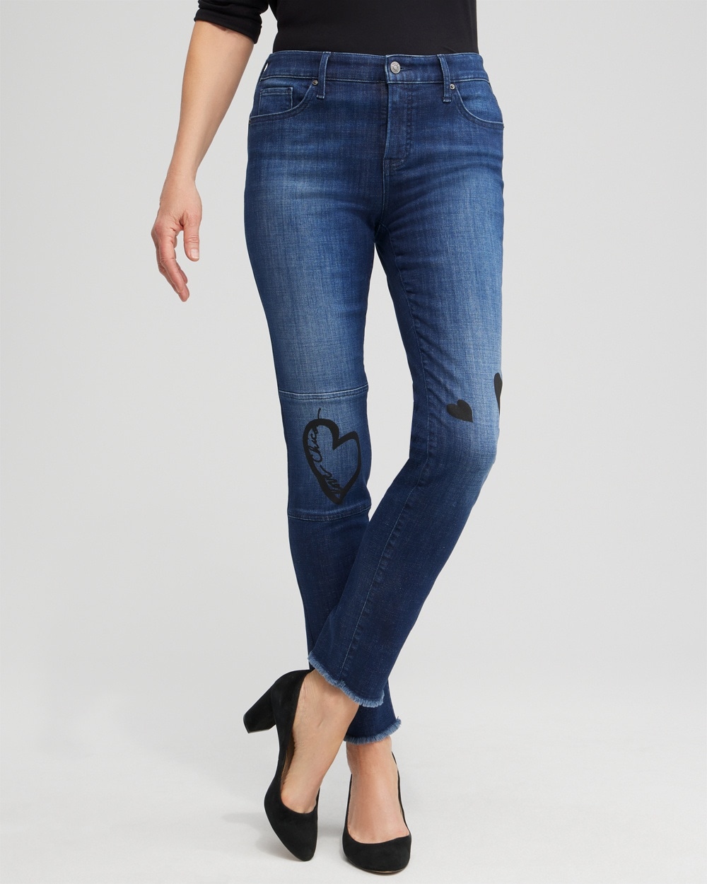 Chico's Jeans & Denim | Girlfriend Heart Print Ankle Jeans Irvina Indigo