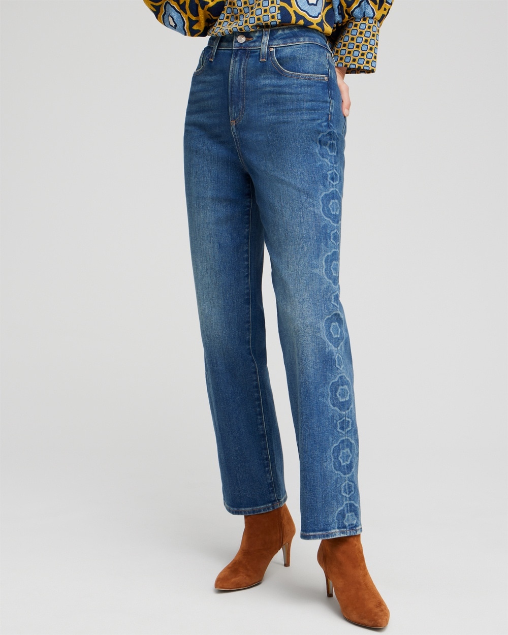 Chico's Jeans & Denim | High Rise Laser Print Straight Jeans Azula Indigo