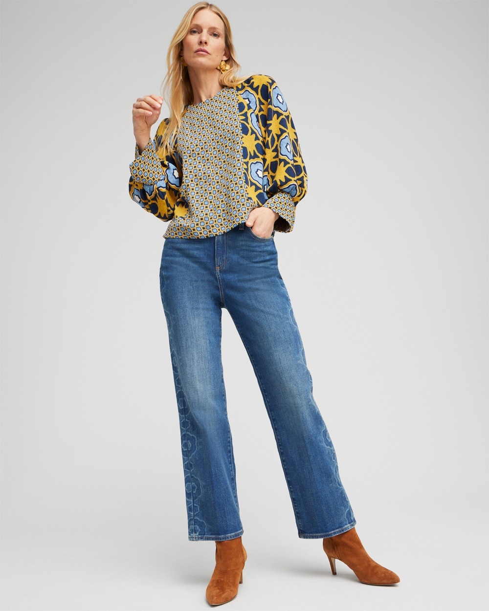 Chico's Jeans & Denim | High Rise Laser Print Straight Jeans Azula Indigo