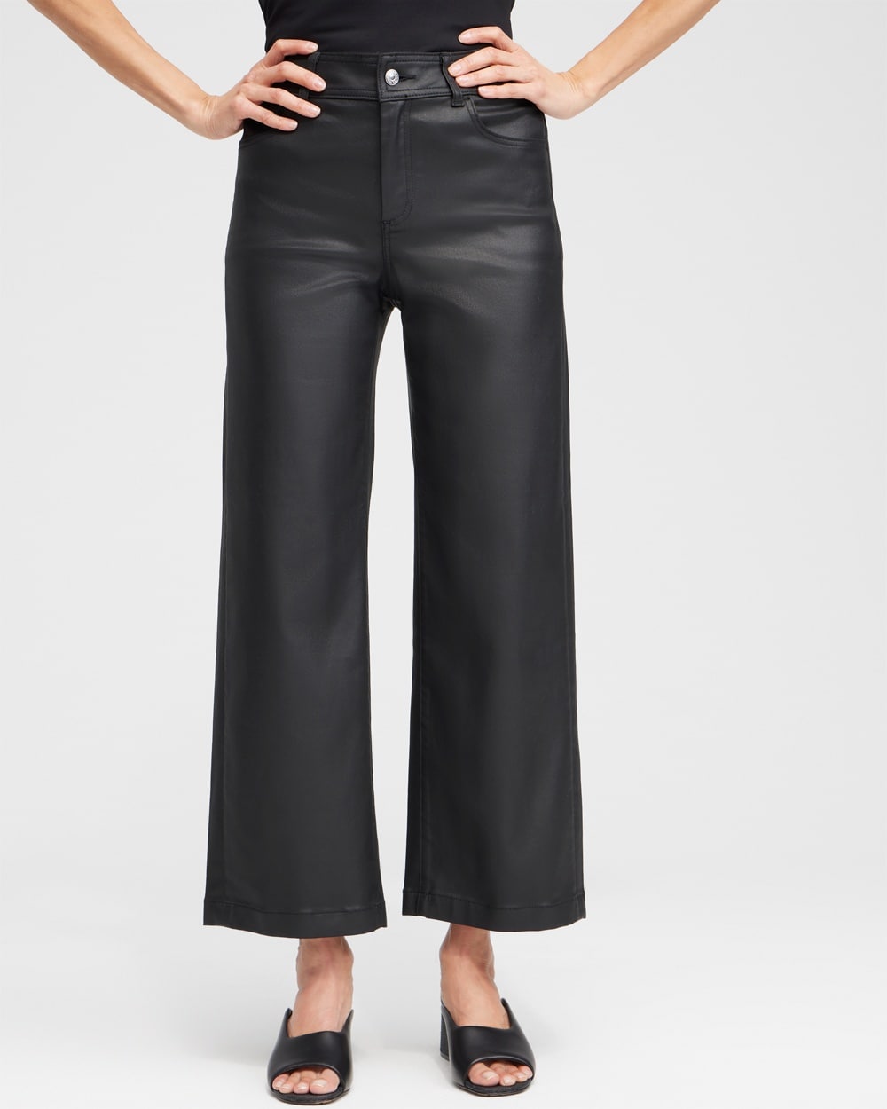 Chico's Dresses & Skirts | Petite Coated Denim Wide Leg Crops Black