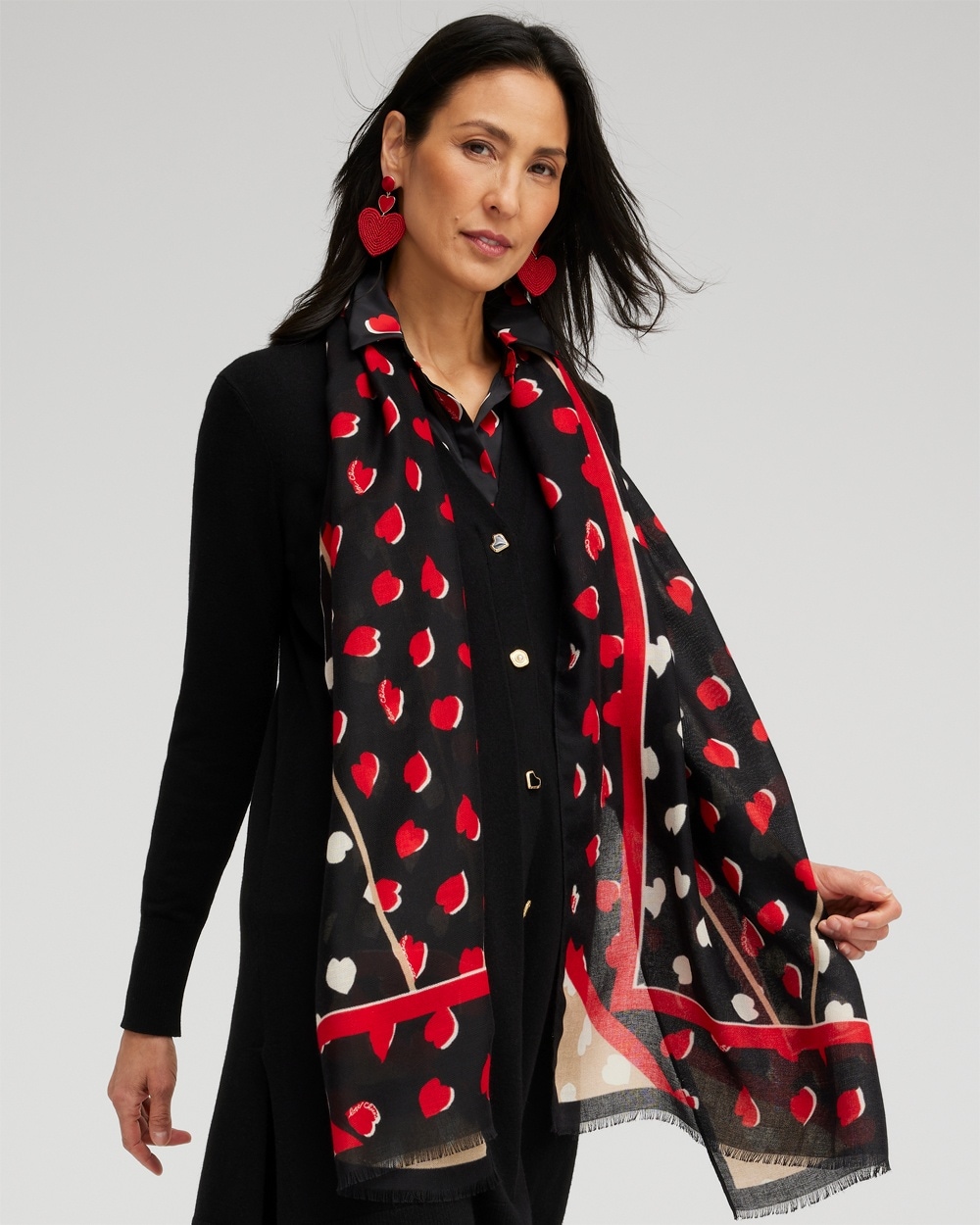 Chico's Bags | Dot Print Oblong Scarf Love Letter Red